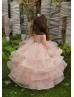 Mauve Pink Lace Tulle Ruffle Keyhole Back Flower Girl Dress